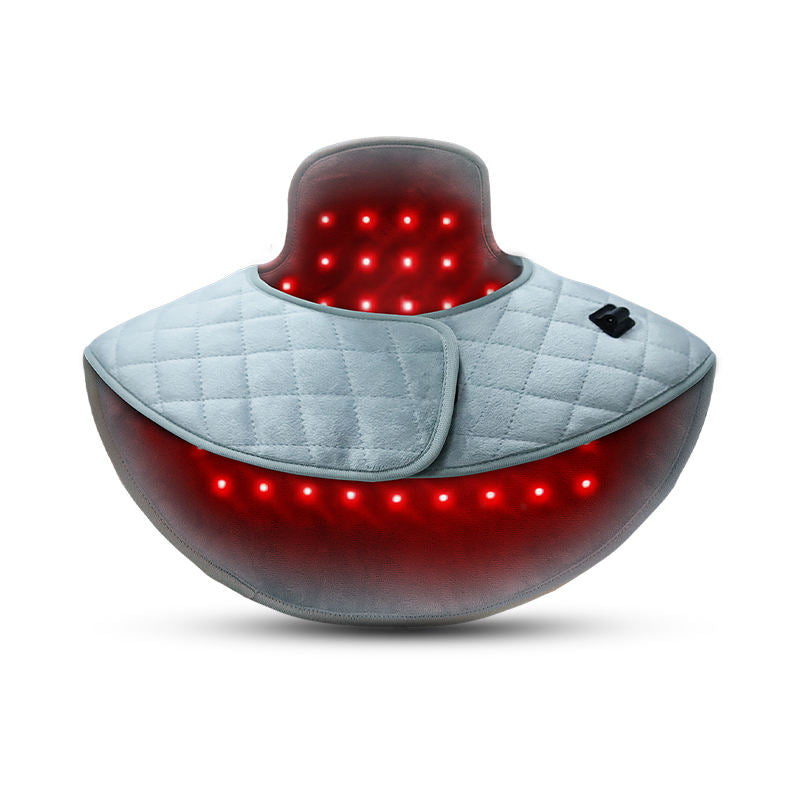 Grey neck and shoulder wrap with illuminated light elements on a white background