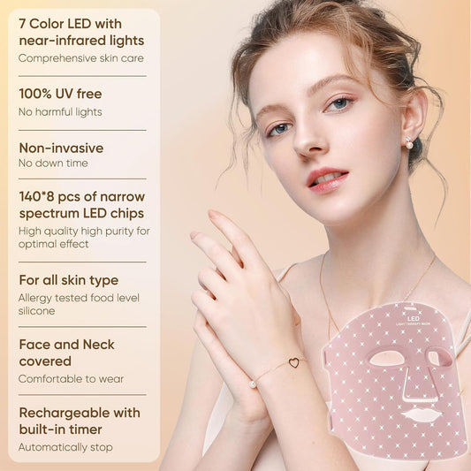 Seven Color Silicone Face + Neck Beauty MaskSkin CarePhoton TherapyBeauty Instrument