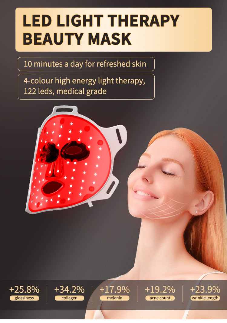 Home LED skin therapy mask light modes and skincare features