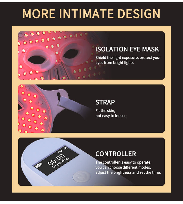 Home LED skin therapy mask wavelength and mode information