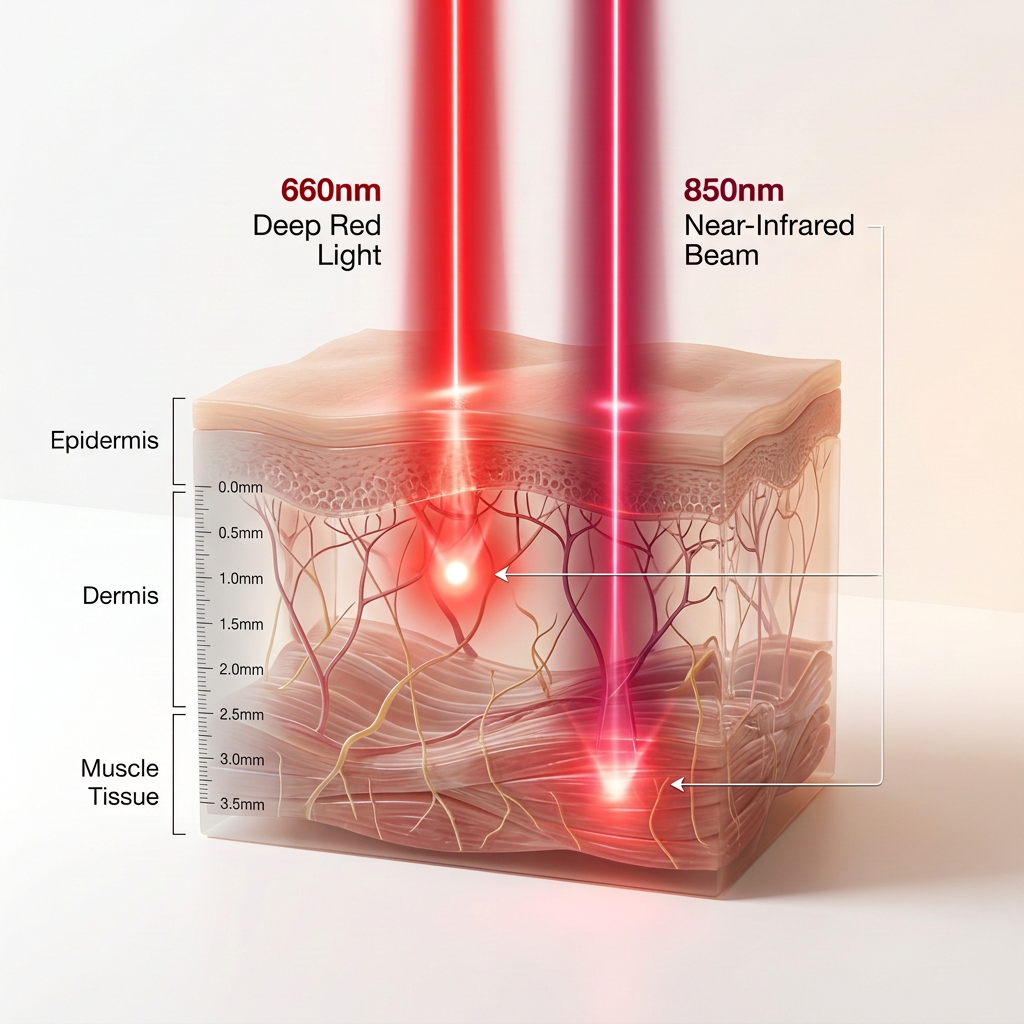 Ververay Ortho-Pulley Lumbar Wrap 660nm & 850nm Dual Wavelength Cellular Depth Diagram
