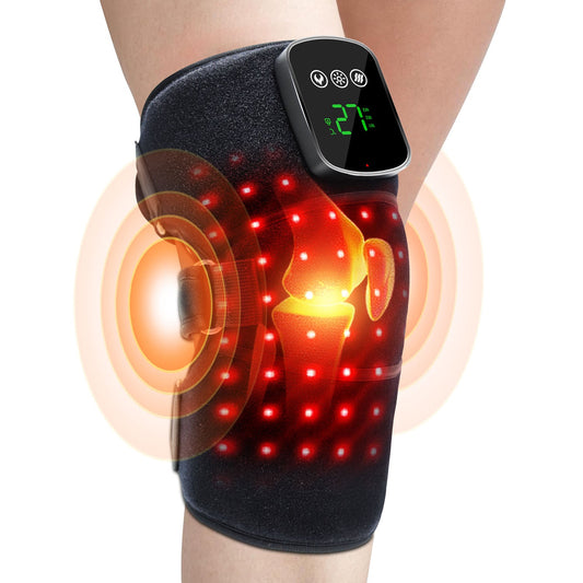 Black wearable knee wrap with illuminated light elements and attached digital controller