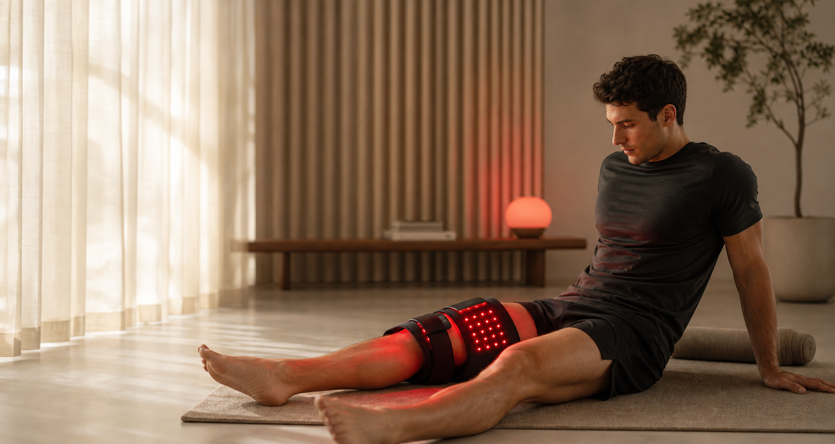 Premium red light therapy recovery lifestyle scene for Ververay